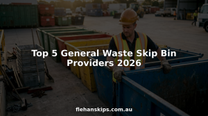 Worker arranging skip bins in outdoor depot
